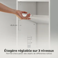 HOMCOM Bibliothèque meuble de rangement 6 niveaux avec 3 étagères réglables et placard, style moderne 40 x 30 x 156 cm blanc(m-5)