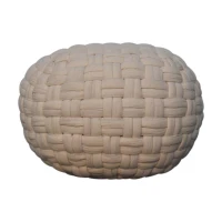 Handcrafted Tube Pouffe with Pleated Design and Breathable Cotton Fabric, Soft Futon with Delivered Fully Assembled, 48L x 48W x 36H cm, White(m-2)