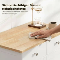 HOMCOM Sideboard, Tischplatte aus Kautschukholz, 2 Schubladen, versetzbarer Einlegeboden, weiß, 68 x 40,3 x 85cm(m-5)