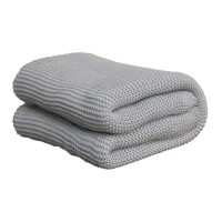 Hand-Knitted Double Knit Throw with Soft Breathable Natural Cotton, Knitted Blanket with Secure Packaging, 150L x 200W x 1H cm, Blue(m-7)