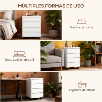 HOMCOM Cajonera de Oficina con 4 Cajones Cajonera de Escritorio con Ruedas para Estudio 46x40x65 cm Blanco(m-7)