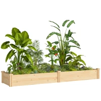 Outsunny Bac surélevé en bois, bac de plantation avec séparateur et fond ouvert, serre de jardin 235 x 66 x 26 cm bois naturel(m-6)
