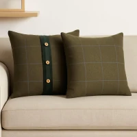 Set of 2 Quinn Cushion with Soft Cotton Blend and Velvet Pile, Handcrafted Pillow Ideal for Sofa and Bed, 45L x 45W x 15H cm, Olive Green(m-1)