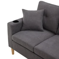 Canapé d'angle moderne en L, 3 places avec méridienne et rangement, porte-gobelet intégré, 175x129x90 cm, Gris foncé(m-7)