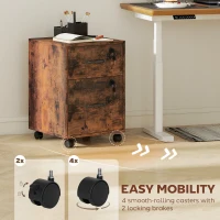 HOMCOM Rolling File Cabinet with 2 Drawers, Mobile Filing Cabinet with Hanging File Folder for Letter Sized Documents, Rustic Brown(m-6)