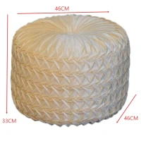 Handcrafted Velvet Pouffe with Deep-Buttoned Diamond Tufting, Soft Opulent Upholstery, Footstool for Living Room, 46L x 46W x 33H cm, Ochre(m-3)