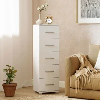 HOMCOM Commode à 5 tiroirs, meuble étroit pour chambre, commode moderne pour salon, couloir, armoire, Blanc(m-2)