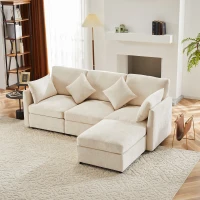 Canapé en tissu chenille moderne, canapé d'angle en L avec pouf et coussins décoratifs, 216x161x81 cm, Beige(m-5)