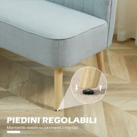 HOMCOM Divano 2 Posti Moderno in Tessuto Senza Braccioli con Gambe in Legno, 117x56.5x77 cm, Celeste(m-7)