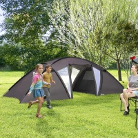 Outsunny Tente de camping familiale pour 4-6 personnes, tente tunnel imperméable 3000 mm avec 2 portes, sac de transport, noir(m-10)