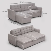 HOMCOM Canapea Extensibila pe Colt 3 locuri cu Sezlong Compartiment din Material Textil(m-3)