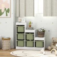 AIYAPLAY Meuble de rangement pour jouets des enfants avec 6 bacs amovibles, 3 niveaux de rangement, 96 x 38,5 x 90, vert(m-10)