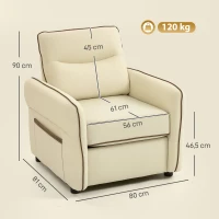 HOMCOM Poltrona Sala de Estar Estofada em Couro Sintético Poltrona Relax Moderna com Assento Largo Acolchoado Espesso 80x81x90 cm Bege(m-3)