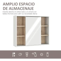 HOMCOM Armario Espejo con Espacio Interno con Estantes Ajustables Armario de Baño Montado en la Pared con Estantes Abiertos 60x14,5x49,4 cm Blanco y Roble(m-4)