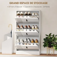 HOMCOM Meuble à chaussures armoire à chaussures à 3 abattants 18 paires grande capacité en bois 63 x 24 x 117 cm blanc(m-4)