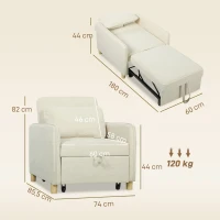 HOMCOM Sillón cama 3 en 1 convertible con función de cama, asiento ancho para salón, Beige(m-3)