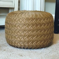 Handcrafted Velvet Pouffe with Deep-Buttoned Diamond Tufting, Soft Opulent Upholstery, Footstool for Living Room, 46L x 46W x 33H cm, Ochre(m-1)