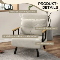 HOMCOM Relaxsessel im Skandidesign, Liegesessel, Lesesessel. ink. Kissen mit Knopfhefung, Cremeweiß(m-6)