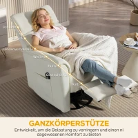 HOMCOM Elektrische relaxfauteuil met ligfunctie, verstelbare rugleuning en hoofdsteun voor woonkamer, crèmewit(m-7)