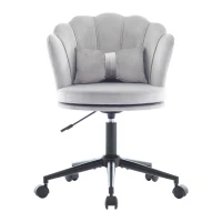 Fauteuil pivotant moderne avec dossier en forme de pétale, réglable en hauteur et design rotatif à 360°, 55x62x73-83 cm, Gris(m-10)