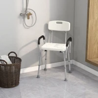 HOMCOM Silla de Ducha para Personas Mayores con Respaldo Altura Regulable Antideslizante y Apoyabrazos Carga 136 kg(m-2)
