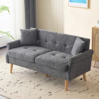 Canapé 2 places moderne en tissu chenille avec coussins épais, pieds robustes en bois massif, 162x74x77 cm, Gris(m-5)