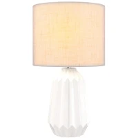 HOMCOM Candeeiro de Mesa com Base de Cerâmica e Ecrã de Linho Estilo Retro com Interruptor E27 40W Ø22x39 cm Branco e Bege(m-11)