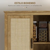 HOMCOM Alacena de Cocina con 4 Puertas de Ratán y Estantes Ajustables Estilo Bohemio Natural 80x33x162,6 cm(m-4)