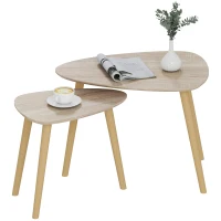 HOMCOM Juego de 2 Mesas de Centro Mesa Nido Moderna Mesitas Auxiliares Patas de Madera de Pino para Salón Dormitorio Natural(m-10)