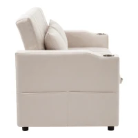 Canapé-lit multifonction moderne avec dossier réglable, porte-gobelet et coussin, 136x162x84 cm, Beige(m-11)