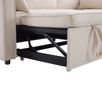 Canapé-lit avec fonction de couchage, canapé en L avec rangement et porte-gobelets, 211x130x86 cm, Beige(m-8)