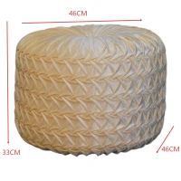 Elegant Velvet Upholstery Pouffe with Crisp White Finish, Handcrafted Pleated Design Footstool for Living Room, 46L x 46W x 33H cm, White(m-3)