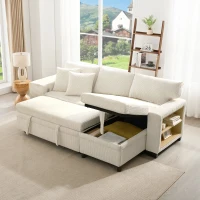 Canapé-lit pliant avec fonction couchage, port de charge USB, tablettes latérales et rangement, 231x131,5x84 cm, Beige(m-5)