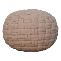 Handcrafted Tube Pouffe with Pleated Design and Breathable Cotton Fabric, Soft Futon with Delivered Fully Assembled, 48L x 48W x 36H cm, Cream(m-2)
