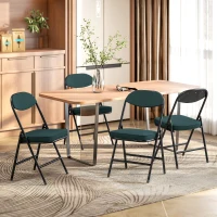 HOMCOM Lot de 4 chaises pliantes chaises de salle à manger portables avec assises et dossiers rembourrés en velours côtelé bleu(m-10)