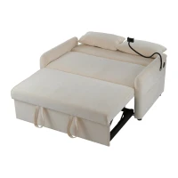 Canapé-lit double pliant moderne, avec dossier réglable, support pour smartphone et port USB de recharge, 129x76x81 cm, Beige(m-12)