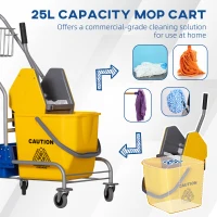 HOMCOM schoonmaakwagen, mopwagen, 25 L inhoud, 4 wielen, kunststof, geel(m-5)