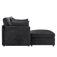 Canapé en tissu chenille moderne, canapé d'angle en L avec pouf et coussins décoratifs, 216x161x81 cm, Gris(m-11)