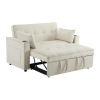 Canapé-lit pliant, canapé multifonction avec fonction couchage, avec porte-gobelet et coussin, 137x76,5x83 cm, Beige(m-10)