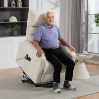 HOMCOM Poltrona Levanta Pessoas com Reclinação Elétrica em até 135° e com 8 Zonas de Massagem 83x92x110 cm Bege(m-2)