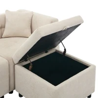 Canapé d'angle 3 places avec rangement, design en L avec pouf amovible et 2 coussins, 204x126x69 cm, Beige(m-8)