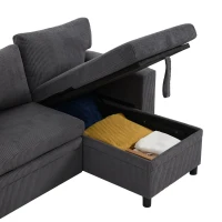 Canapé-lit pliant avec fonction couchage, port de charge USB, tablettes latérales et rangement, 231x131,5x84 cm, Gris(m-7)