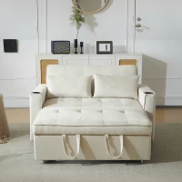 Canapé-lit pliant, canapé multifonction avec fonction couchage, avec porte-gobelet et coussin, 137x76,5x83 cm, Beige(m-1)