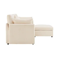 Canapé en tissu chenille moderne, canapé d'angle en L avec pouf et coussins décoratifs, 216x161x81 cm, Beige(m-11)