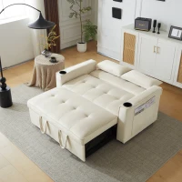 Canapé-lit pliant, canapé multifonction avec fonction couchage, avec porte-gobelet et coussin, 137x76,5x83 cm, Beige(m-5)