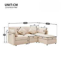 Canapé en tissu chenille moderne, canapé d'angle en L avec pouf et coussins décoratifs, 216x161x81 cm, Beige(m-3)