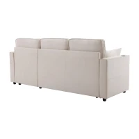 Canapé-lit avec fonction de couchage, canapé en L avec rangement et porte-gobelets, 211x130x86 cm, Beige(m-12)