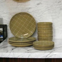 Dahlia 12-Piece Dinner Set for 4 with Smooth Timeless Finish, Ceramic Serveware Ideal for Everyday Use, 25.5L x 25.5W x 3H cm, Olive Green(m-1)