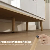 HOMCOM Mueble de TV Moderno de 2 Puertas 2 Cajones Orificios y Estantes Extraíbles 120x35x50 cm Blanco Brillo y Roble(m-8)