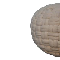 Handcrafted Tube Pouffe with Pleated Design and Breathable Cotton Fabric, Soft Futon with Delivered Fully Assembled, 48L x 48W x 36H cm, White(m-4)